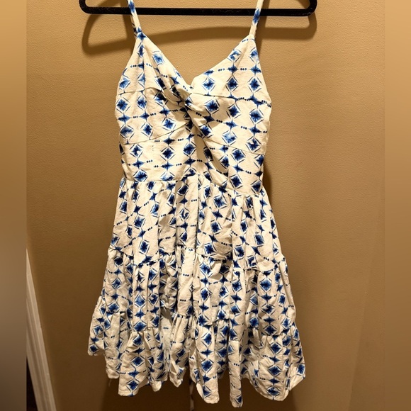 NWT Avec Les Filles White and Blue Ruffled Tiered Mini Dress - Picture 5 of 6